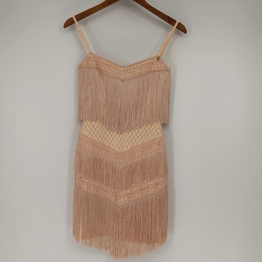 Elisabetta Franchi Fringe Mini Dress IT 40 US 4 Tiered Rhinestone Pink Glam READ